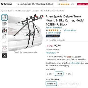 Allen Sports Deluxe Trunk Mount 3-Bike Carrier, Model 103DN-R, Black